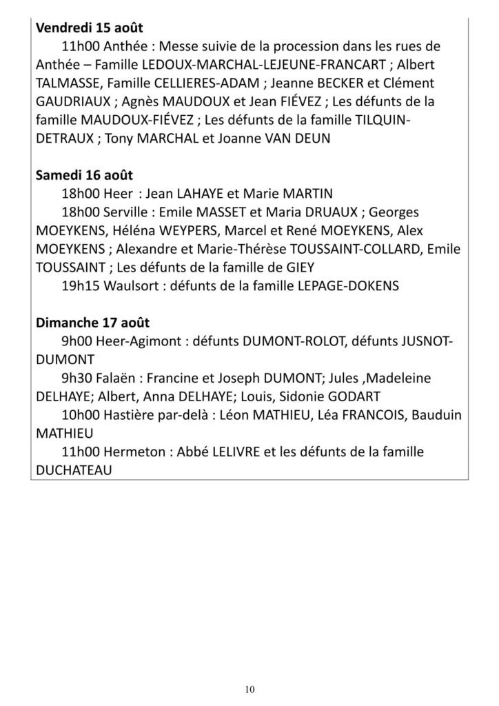 Calendrier juillet août5-10